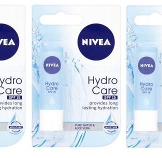3 x Nivea Lip Care Hydro Care SPF15 Pure Water Aloe Vera